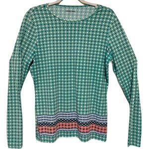 Lands' End Teal Patterned Long Sleeve Swim Top Rash Guard
